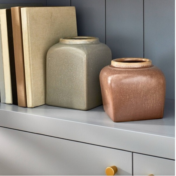 Threshold Studio McGee Stoneware Square Vase Light Brown Modern Home Decor New - Picture 2 of 8